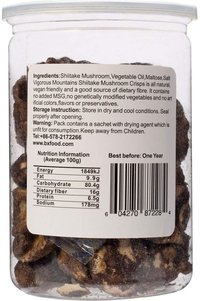 VIGOROUS MOUNTAINS Shiitake Mushroom Crisps Snack Dried Vegetables Delicious Food 6 OZ