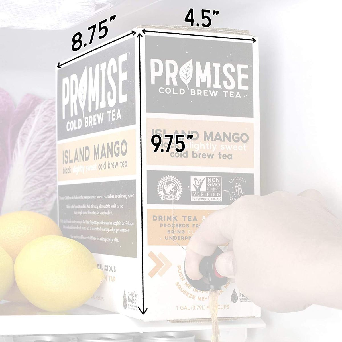 Promise Beverages Slightly Sweet Island Mango Cold Brew Tea On Tap 1 Gallon  128 fluid ounces Rainforest Alliance Certified Bag In Box Liquid Ready To Drink Sweetened with Stevia