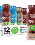 Ripple Vegan Protein Shake Variety Pack 20g Nutritious Plant Based Pea Protein  Shelf Stable  Free of GMOs Soy Nut Gluten Lactose  12 Fl Oz Pack of 12