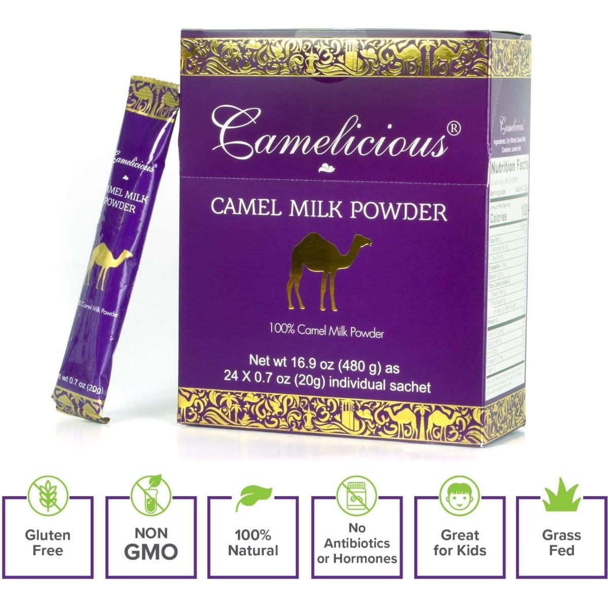 Camel Milk Powder Camelicious 480g Box US Edition24 Packets x 20g each NonGMO Gluten Free Low Lactose Alternative Dry Milk Powder  Flash Pasteurized Powdered Camel Milk Longer Shelf Life