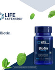 Life Extension Biotin 600 mcg Vitamin B7 Support Supplement for Beautiful Hair, Nails & Beyond - Gluten-Free, Non-GMO - 100 Capsules