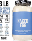 NAKED nutrition 3LB Non-GMO Egg White Protein Supplement Powder, Unflavored, No Additives, Paleo, Dairy Free, Gluten Free, Soy Free - 25g Protein, 44 Servings, 3 pounds