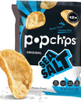 Popchips Potato Chips, Sea Salt, 12ct Single Serve 0.8oz Bags, Low-Calorie and Gluten Free, Salty Snacks for Adults and Children, Non-GMO, Vegan & Kosher Friendly, 100 Calories Per Bag