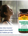 Country Life Magnesium Citrate 250mg, 120 Tablets, Certified Gluten Free, Certified Vegan, Non-GMO Verified, Certified Halal