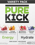 Pure Kick Hydrate and Energy Variety Pack  40 Sticks per Box  Pack of 2 Boxes  Powdered Drink Mix  2 Flavors of Energy and 2 Hydrate Flavors  Zero Sugar