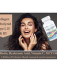 KAPPA NUTRITION Collagen Type I, II, III, 6 Billion Probiotics Acid Resistance, (120 Capsules), Hyaluronic Acid, Vitamin C, Biotin & MCT Oil, Hair, Nails, and Skin, Collagen Peptides 14 in 1 from