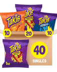 Takis Fuego (20), Blue Heat (10) and Intense Nacho (10) Rolled Tortilla Chips, Hot Chili Pepper Lime, Hot Chili Pepper and Nacho Flavored Chips Hero Pack Variety Pack, 40 Individual Bags, 1 Ounce Each