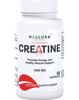 Hallusa Natural Creatina Monohidratada - Crecimiento Muscular, resistencia Muscular - Recuperación Muscular - Ganar masa Muscular - Suplemento para ejercicio - CREATINA 60 CAPSULAS 1000 MG