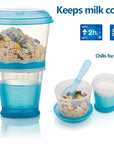 Cereal On The Go, Cup Container Breakfast Drink Milk Cups Portable Yogurt and Travel To-Go Food Containers Storage With Spoon(Blue)