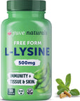 Yuve L-Lysine 500 mg Essential Amino Acid - Immune, Cold Sores & Collagen Synthesis Support - Maintain Healthy Arginine Levels & Optimal Calcium Absorption - Vegan, Gelatin-Free, Non-GMO - 50 Capsules