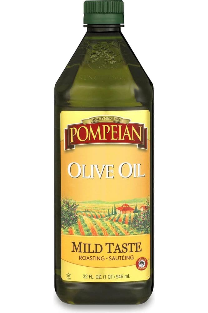 Pompeian Mild Taste Olive Oil, Mild Flavor, Perfect for Roasting &amp; Sauteing, Naturally Gluten Free, Non-Allergenic, Non-GMO, 32 FL. OZ.