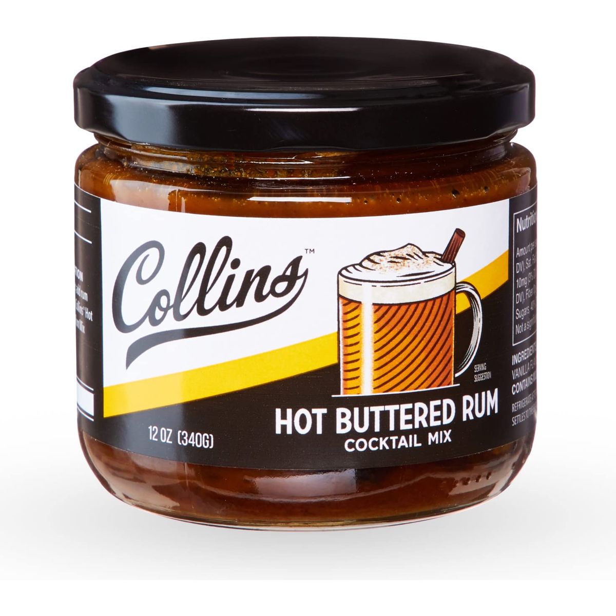 Collins Hot Buttered Rum Mix Made With Brown Sugar and Butter with Vanilla and Rum Flavors Hot Cocktail Recipe Ingredient Bartender Mixer Drinking Gifts Home Cocktail bar 12 fl oz