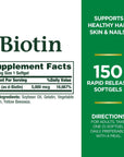 Nature's Bounty Biotin, Vitamin Supplement, Supports Metabolism for Cellular Energy and Healthy Hair, Skin, and Nails, 5000 mcg, 150 Softgels