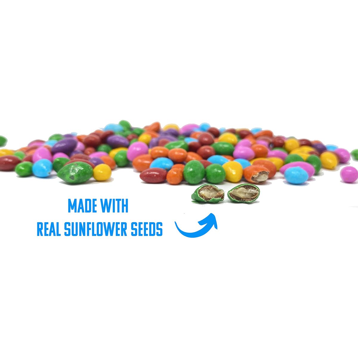 Chocolate Covered Sunflower Seeds  Multicolored Candy Coated Treats  Rainbow Sunny Seeds  Sweet and Crunchy Topping  1 LB Resealable Bag