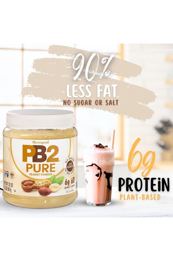 PB2 Pure Peanut Butter Powder - [2 lb/32 oz Jar] - No Added Sugar, No Added Salt, No Added Preservatives - 100% All Natural Roasted Peanuts - 6g of Plant-Based Protein