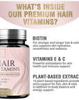 Hair Vitamins with Biotin, Vitamin E & C - Extra Strength Keratin Support for Hair Growth, Stronger, Beautiful Hair, Skin & Nails, Biotin Hair Vitamin Supplement, Non-GMO No Gluten - 60 Capsules