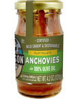 Season Anchovies in Olive Oil  Flat Anchovy Fillets Wild Caught Fish Keto Snacks Canned Anchovies Rich in B Vitamins Low in Mercury Kosher NonGMO 600mg of Omega3  42 Oz Glass Jar 6Pack