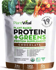 Plantvital Vegan Protein Powder Plant Based - Organic Protein Powder Chocolate - 24g/0g Sugar, 18 Superfoods, Probiotics, Raw Cocoa, Pea, Gluten-Free, Keto-Friendly, 16oz