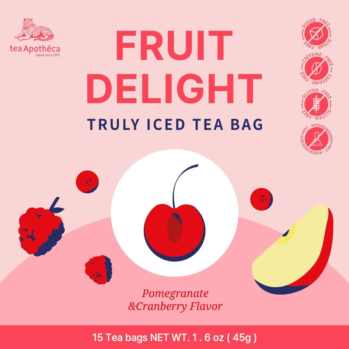 Tea Apotheca  Fruit Delight Iced Tea Bag  Pomegranate Lavender Lemongrass Spearmint  Refreshing Sweet Beverages Sugar Free Caffeine Free Gluten Free Herbal Blending tea 15teabags