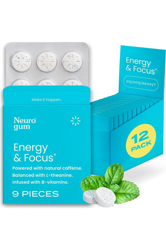 NeuroGum | Nootropic Energy Caffeine Gum | 40mg Caffeine + 60mg L-theanine + B Vitamins for Energy and Focus | Sugar Free + Vegan + Keto | Caffeine Supplement for Adults Mint Flavor (108 Count)