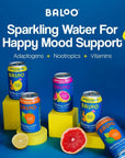 Baloo Sparkling Water Variety Pack MoodBoosting Sparkling Water w Nootropics Adaptogens  Vitamins 12 Ounce Cans Pack of 12  NO Artificial Sweeteners Low Calories  Low Sugar Kosher Certified