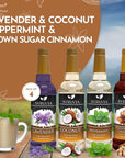 Syruvia Coffee Syrup Variety Pack Lavender Coconut Peppermint and Brown Sugar Cinnamon  GlutenFree Kosher 254 fl oz Bottles  Elevate Your Coffee Experience