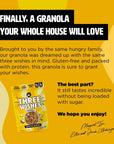 Three Wishes Granola Original 4Pack  Gluten Free Granola 6g Protein  3g Sugar Healthy Breakfast  OntheGo Snack  Vegan Kosher  GrainFree