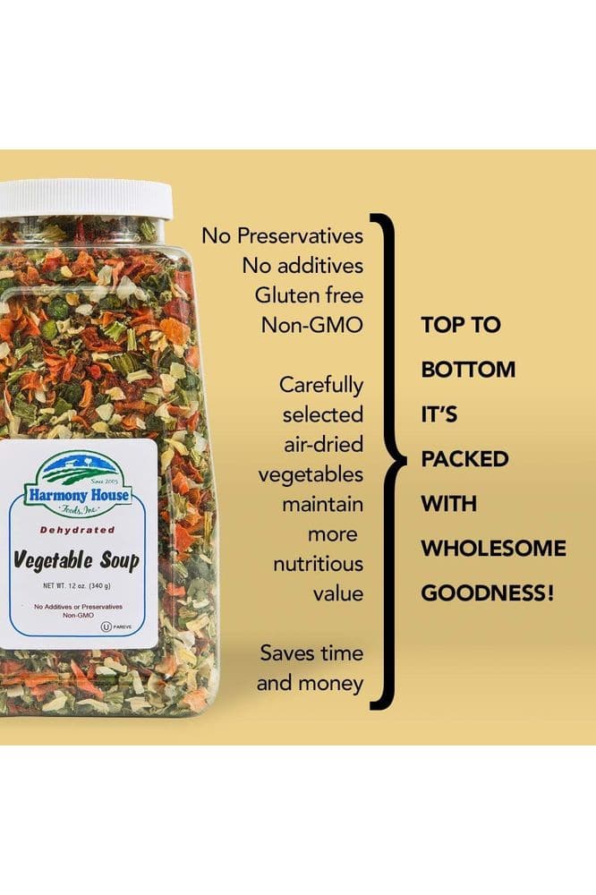 Harmony House Premium Vegetable Soup Mix - Dehydrated Vegetables for Cooking, Camping, Emergency Supply and More (9 oz, Quart Size Jar)