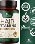 Nature's Hair Growth Vitamins with Biotin, Vitamin E & C, Premium Absorption Hair Strength Support for Thicker & Stronger Hair & Nails, Biotin Hair Supplement, Non-GMO & Gluten Free - 120 Capsules