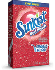 Sunkist Singles To Go Drink Mix Red Punch, 6 Boxes with 6 Packets Each -36 Total Servings