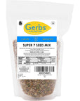 GERBS Raw Super 7 Seed Snack Trail Mix 1 LBS  Top 14 Food Allergy Free  Resealable Bulk Bag  Made in USA  Raw Pumpkin  Sunflower  Brown  Golden Flax  Black  White Chia  Hemp  Gluten Free