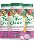 Fiber Choice Bone Health Daily Prebiotic Fiber Chewable Tablets with Calcium & Vitamin D, Assorted Berry, 90 Count (Pack of 3)