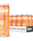 Koe Kombucha Cans, Mango | Organic Sparkling Fruit Drinks - 12 oz Pack of 12