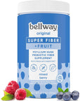 Bellway Super Fiber Powder + Fruit, Sugar Free Organic Psyllium Husk Powder Fiber Supplement for Regularity, Bloating Relief & Gut Health, Non-GMO, Plant-Based, Mixed Berry (12.8 oz)