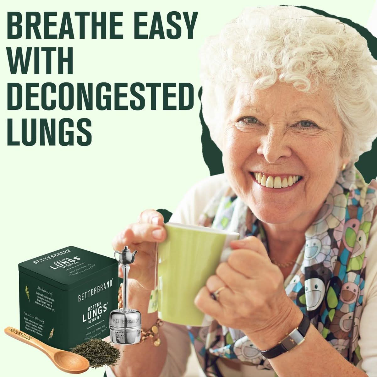 Betterbrand BetterLungs Mullein Lung Support Tea  20 Loose Leaf Servings  Ginseng Elderberry Ginger  Thyme for Lung Cleanse Congestion Relief Mucus Detox  Caffeine Free