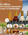 Syruvia Coffee Syrup Variety Pack Irish Cream Brown Sugar Cinnamon Coconut and Peppermint  GlutenFree Kosher 254 fl oz Bottles  Elevate Your Coffee Experience