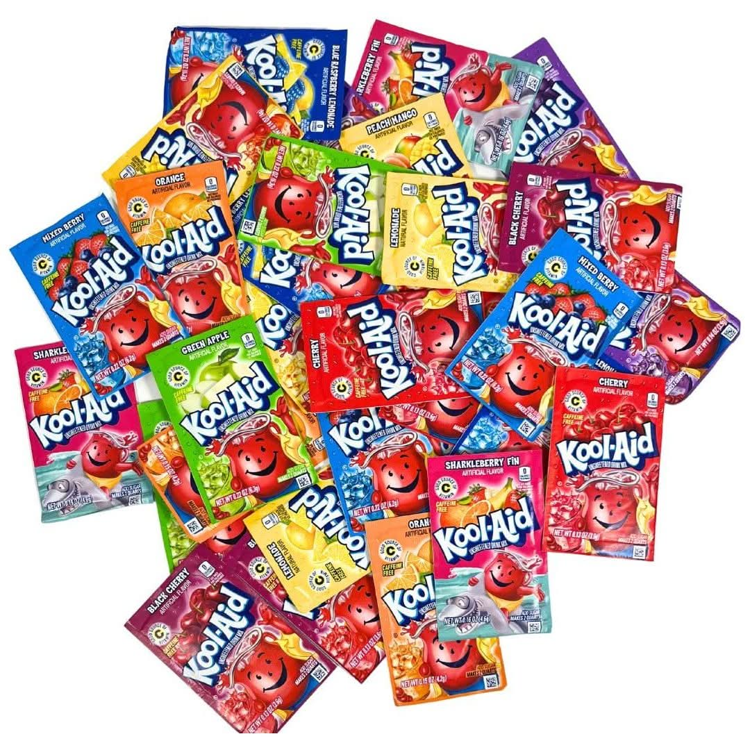 Kool Aid Packets Ultimate Bundle  30 Kool Aid Mix Powder Packets  Kool Aid Variety Pack With 10 Unique Flavors Includes Sharkleberry Fin Koolaid and CAPTIVAMKT Fridge Magnet