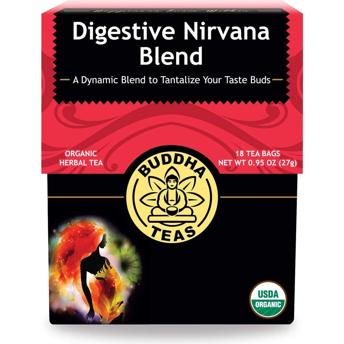 Buddha Teas  Organic Digestive Nirvana Blend  Herbal Tea  For Health  Wellbeing  With Antioxidants  Minerals  Clean Ingredients  Caffeine Free  OU Kosher  NonGMO  18 Tea Bags Pack of 1