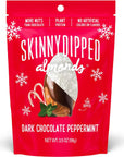 SkinnyDipped Dark Chocolate Peppermint Almonds, Healthy Snack, Plant Protein, Gluten Free, 3.5 oz Resealable Bags, Pack of 5