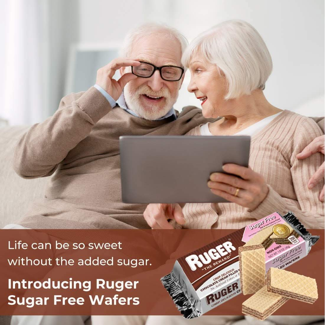 RUGER Sugar Free Chocolate Wafers 16 Ounce Pack of 12