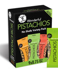 Wonderful Pistachios No Shells, 3 Flavors Mixed Variety Pack of 9 (0.75 Ounce), Roasted & Salted Nuts (4), Chili Roasted (3), Honey Roasted (2), Protein Snack, On-the Go Snack