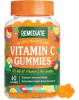 REMEDIATE Vitamin C Gummy for The Whole Family, Antioxidant & Immune Support, Anti-Aging, Iron Absorption for Vegan, 125 mg of Vitamin C Per Gummy, Pectin, Non-GMO, 60 CT