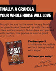 Three Wishes Granola Chocolate Almond 4Pack  Gluten Free Granola 6g Protein  3g Sugar Healthy Breakfast  OntheGo Snack  Vegan Kosher  GrainFree