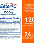 Ester-C Vitamin C 1000 mg Coated Tablets, 120 Count, Immune System Booster, Stomach-Friendly Supplement, Gluten-Free