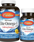 Carlson - Elite Omega-3 Gems, 1600 mg Fatty Acids Including EPA and DHA, Norwegian, Wild-Caught Fish Oil Supplement, Sustainably Sourced Omega 3 Capsules, Lemon, 90+30 Softgels