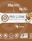 No Cow High Protein Bars Chocolate Chip Cookie Dough  Healthy Snacks 20g Vegan Protein High Fiber Low Sugar Keto Friendly Dairy  Gluten Free 12 Count