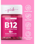 PINK B12 Vitamins | 4000mcg | 50 Fast Dissolve Tablets | Vegan, Non-GMO & Gluten Free Sublingual Supplement | Berry Flavor | Plus L Carnitine