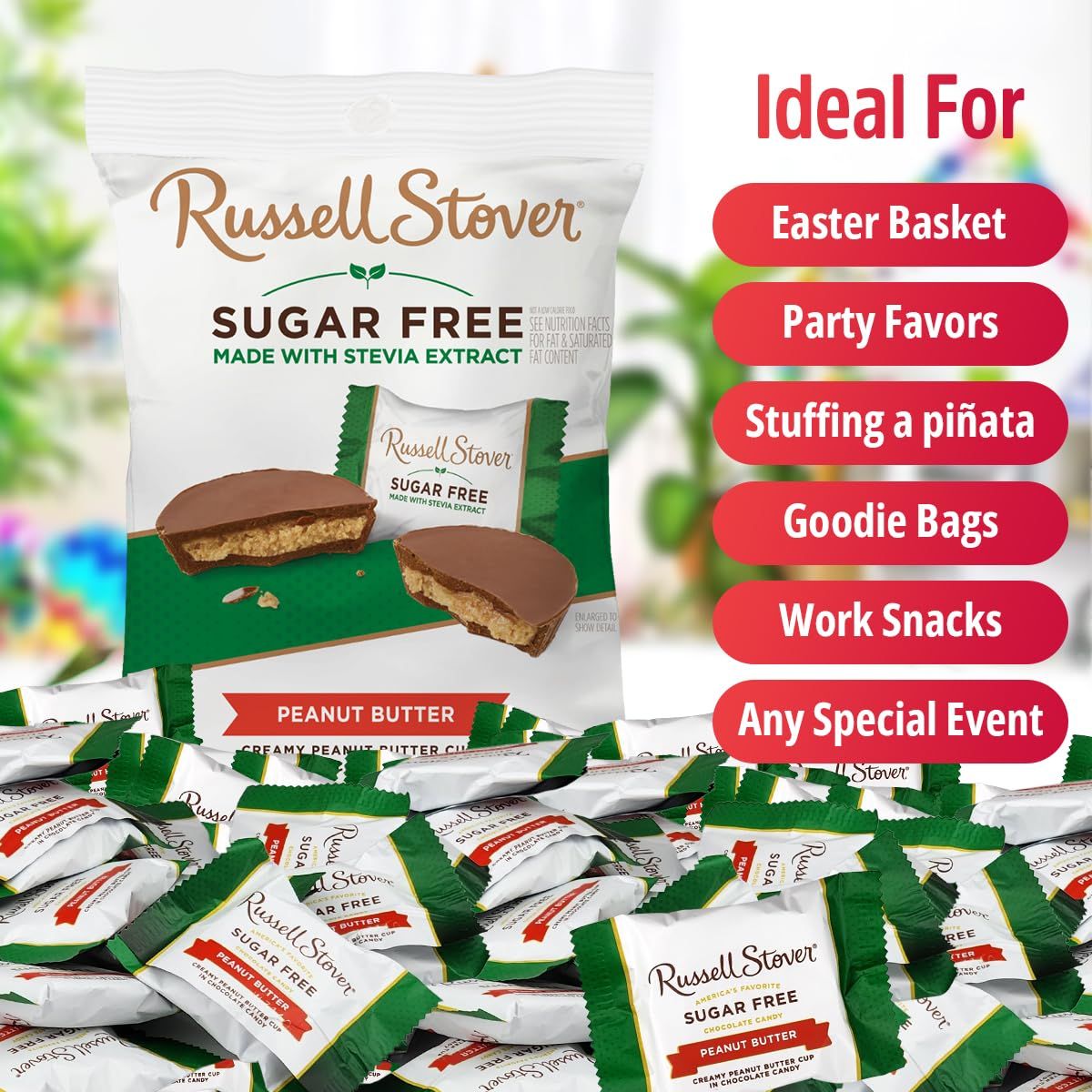 Sugar Free Peanut Butter Cups  RuselStover Chocolate Candy  Individually Wrapped Stevia Sweetened Candy Peanuts Covered in Smooth SugarFree Chocolate Candy for Sharing Gifting Treat 40 Count