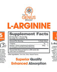 Genius L-Arginine Nitric Oxide Powder - Fermented L- Arginine Nutritional Supplements & Nitric Oxide Booster - Pre Workout, Natural Muscle Builder - 30 Servings, Lemon