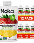 Noka Superfood Fruit Smoothie Pouches, Strawberry Pineapple, Healthy Snacks with Flax Seed, Prebiotic Fiber and Plant Protein, Vegan and Gluten Free, Organic Squeeze Pouch, 4.22 oz, 12 Count